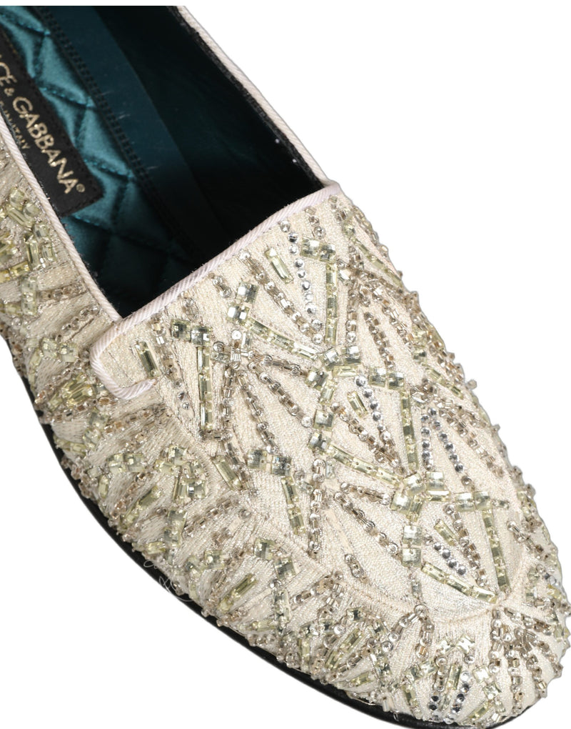 Dolce & Gabbana White Velvet Embroidered Dress Loafers