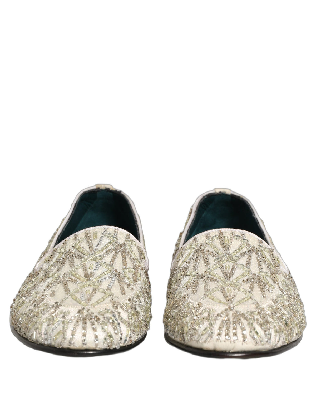 Dolce & Gabbana White Velvet Embroidered Dress Loafers