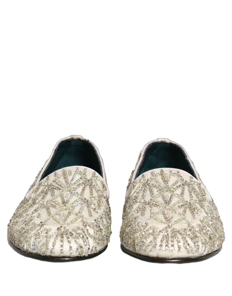 Dolce & Gabbana White Velvet Embroidered Dress Loafers