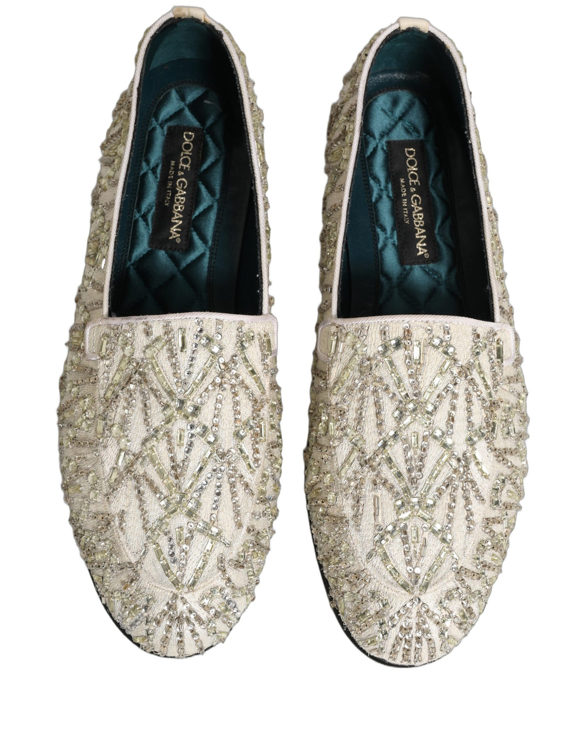 Dolce & Gabbana White Velvet Embroidered Dress Loafers