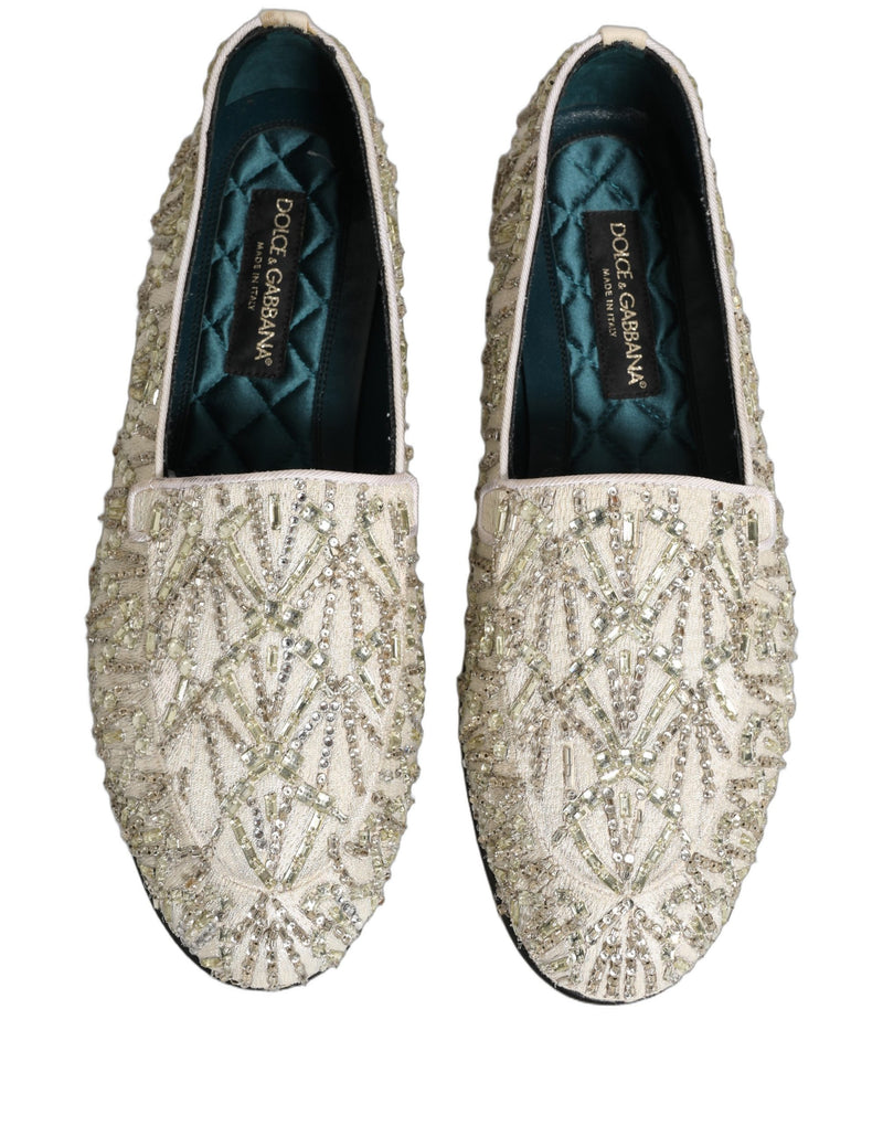 Dolce & Gabbana White Velvet Embroidered Dress Loafers