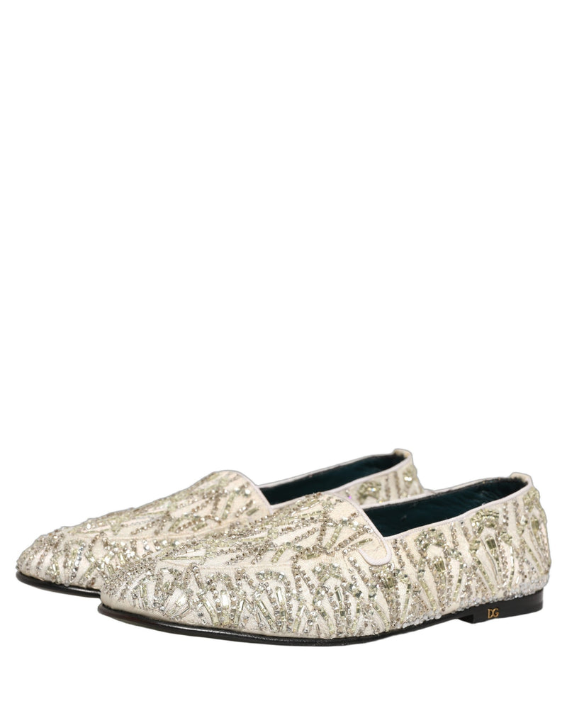 Dolce & Gabbana White Velvet Embroidered Dress Loafers