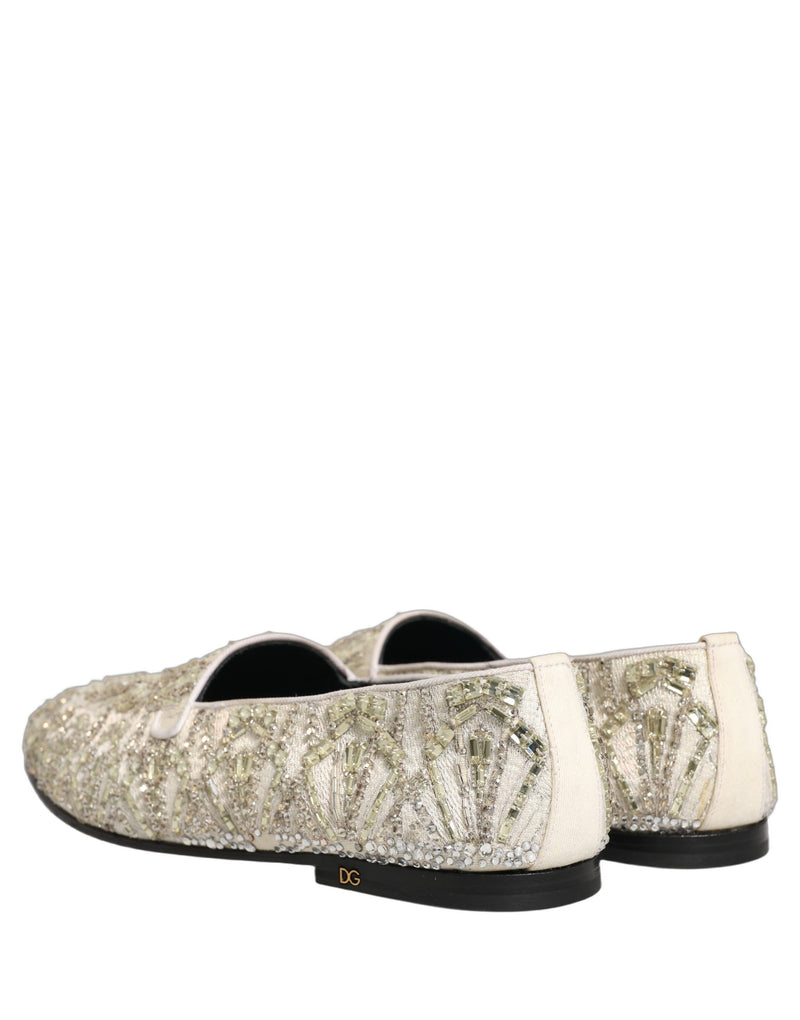 Dolce & Gabbana White Velvet Embroidered Dress Loafers