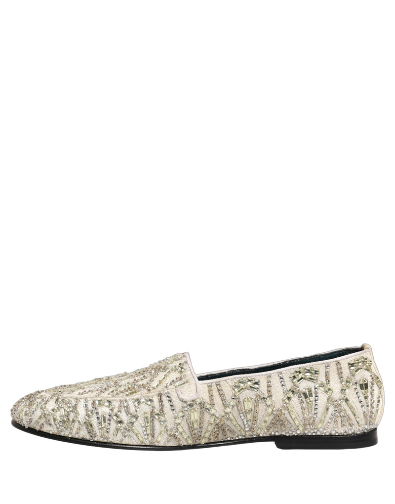 Dolce & Gabbana White Velvet Embroidered Dress Loafers
