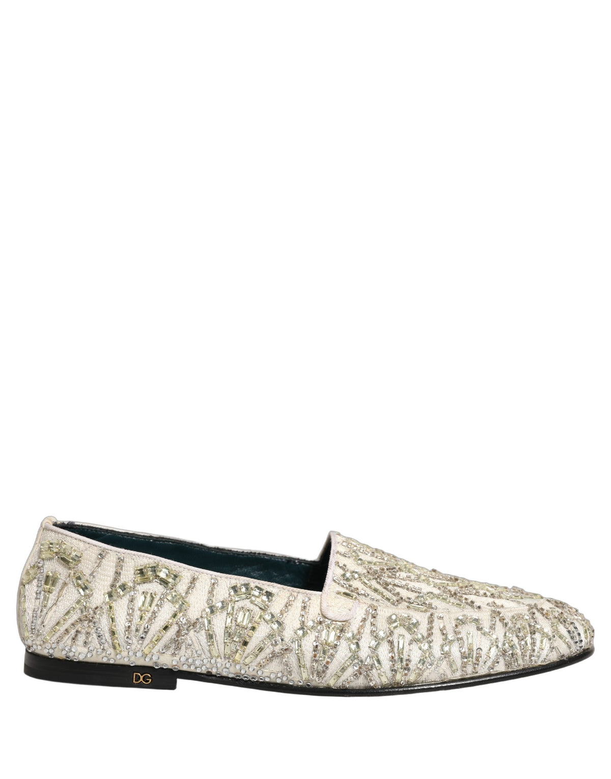 Dolce & Gabbana White Velvet Embroidered Dress Loafers