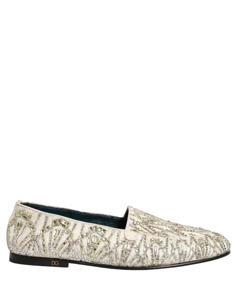 Dolce & Gabbana White Velvet Embroidered Dress Loafers