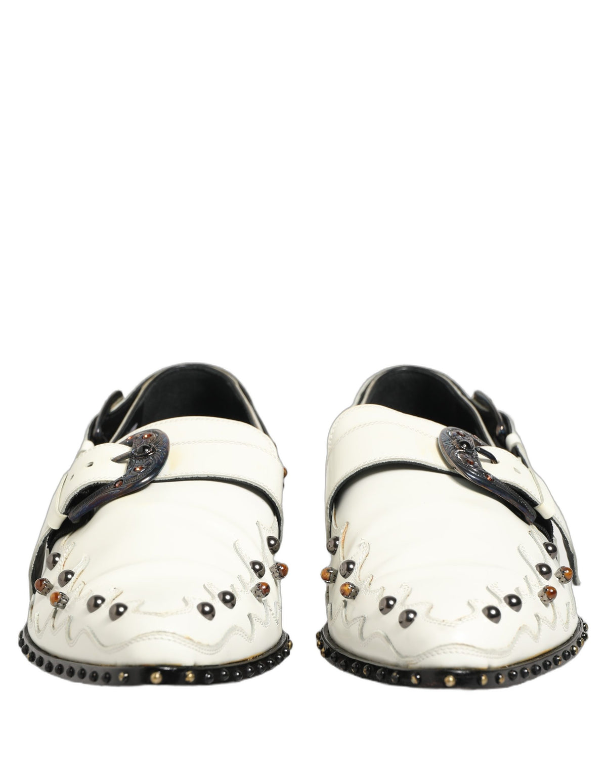 Dolce & Gabbana White Studded Monk Strap Shoes for Men