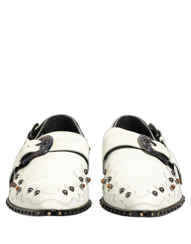 Dolce & Gabbana White Studded Monk Strap Shoes for Men