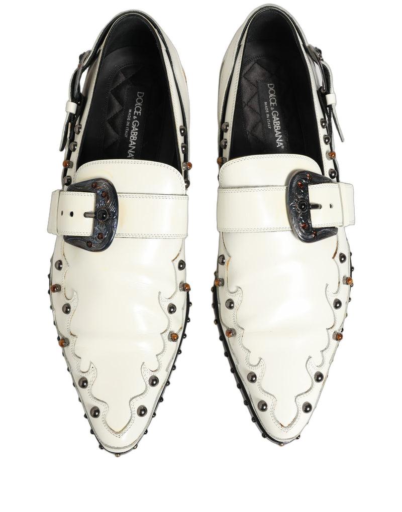 Dolce & Gabbana White Studded Monk Strap Shoes for Men