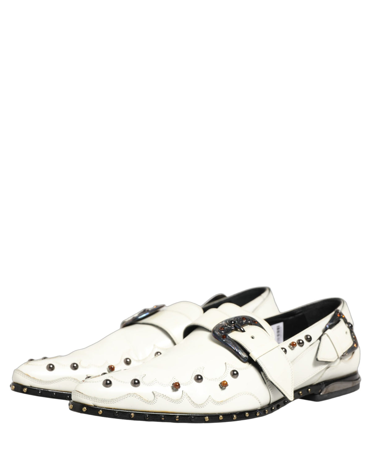 Dolce & Gabbana White Studded Monk Strap Shoes for Men