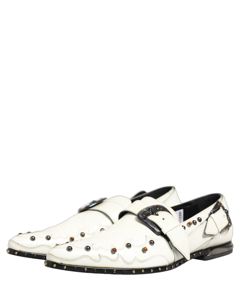 Dolce & Gabbana White Studded Monk Strap Shoes for Men