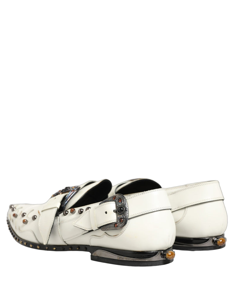 Dolce & Gabbana White Studded Monk Strap Shoes for Men
