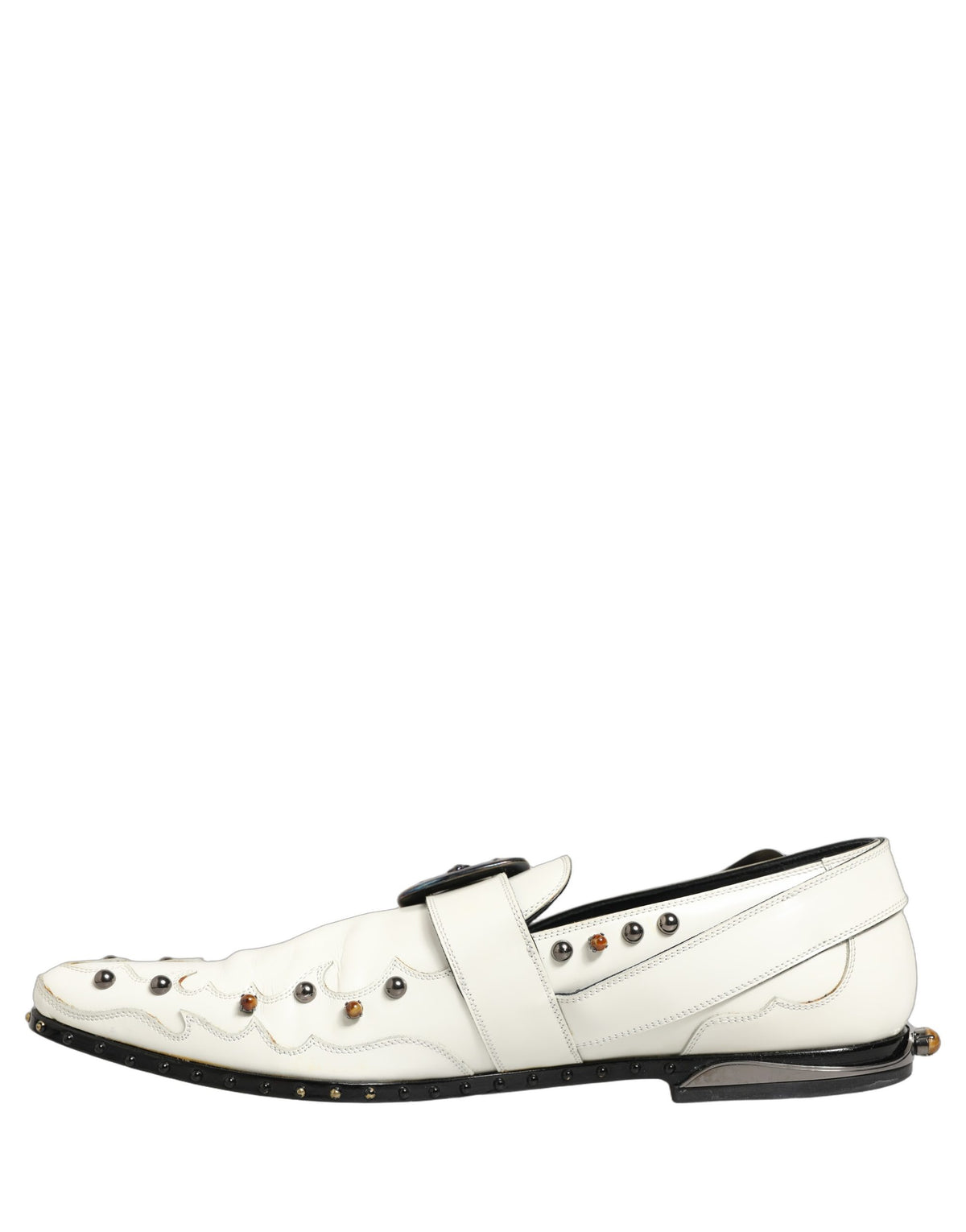 Dolce & Gabbana White Studded Monk Strap Shoes for Men