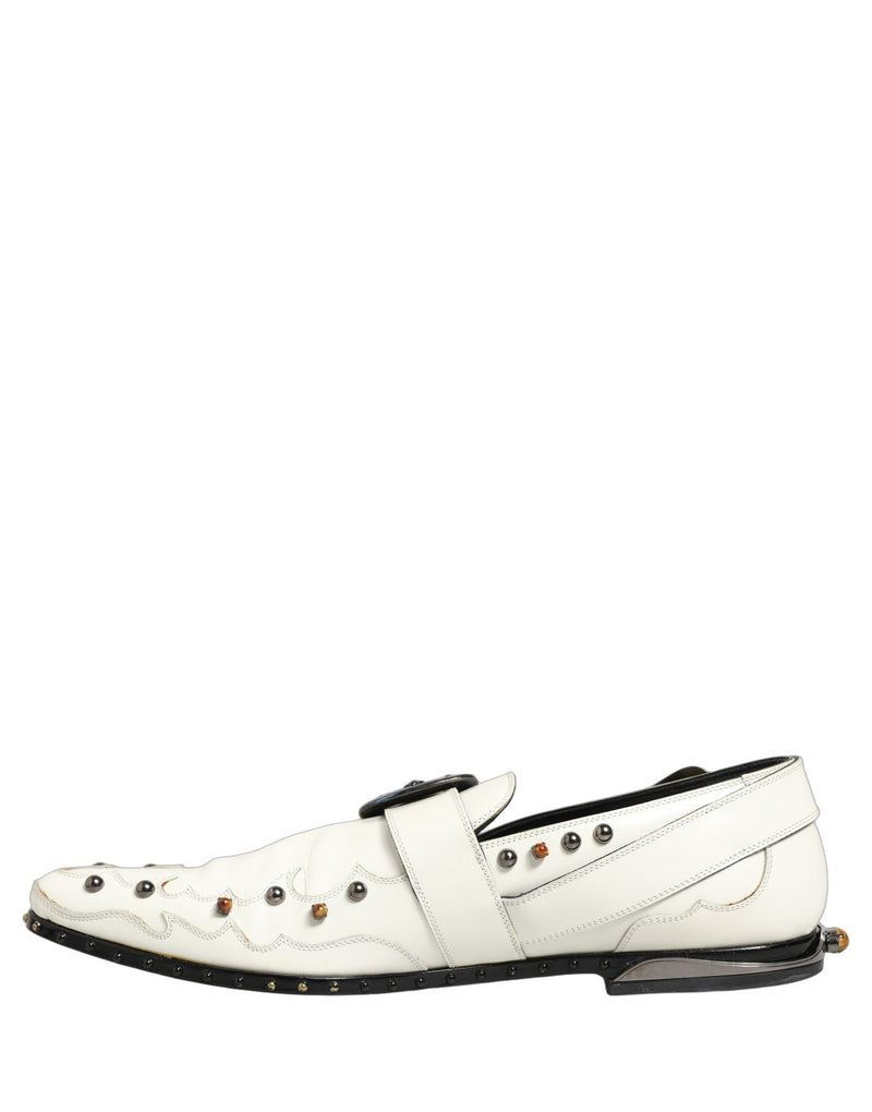Dolce & Gabbana White Studded Monk Strap Shoes for Men