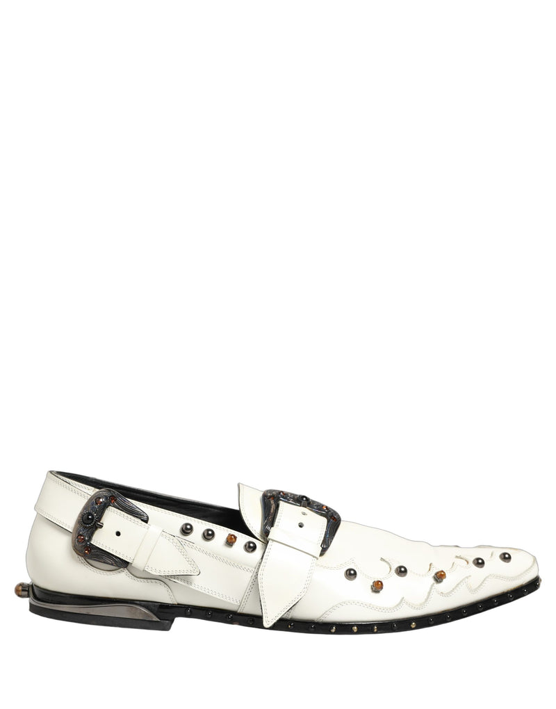 Dolce & Gabbana White Studded Monk Strap Shoes for Men