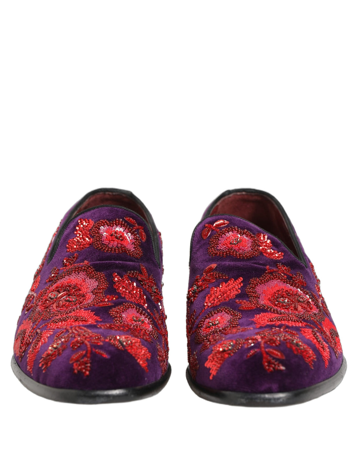 Dolce & Gabbana Violet Red Bead Embellished Loafers