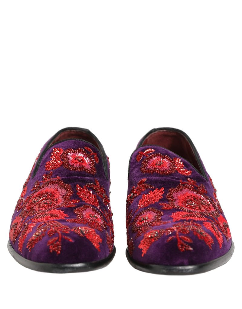 Dolce & Gabbana Violet Red Bead Embellished Loafers