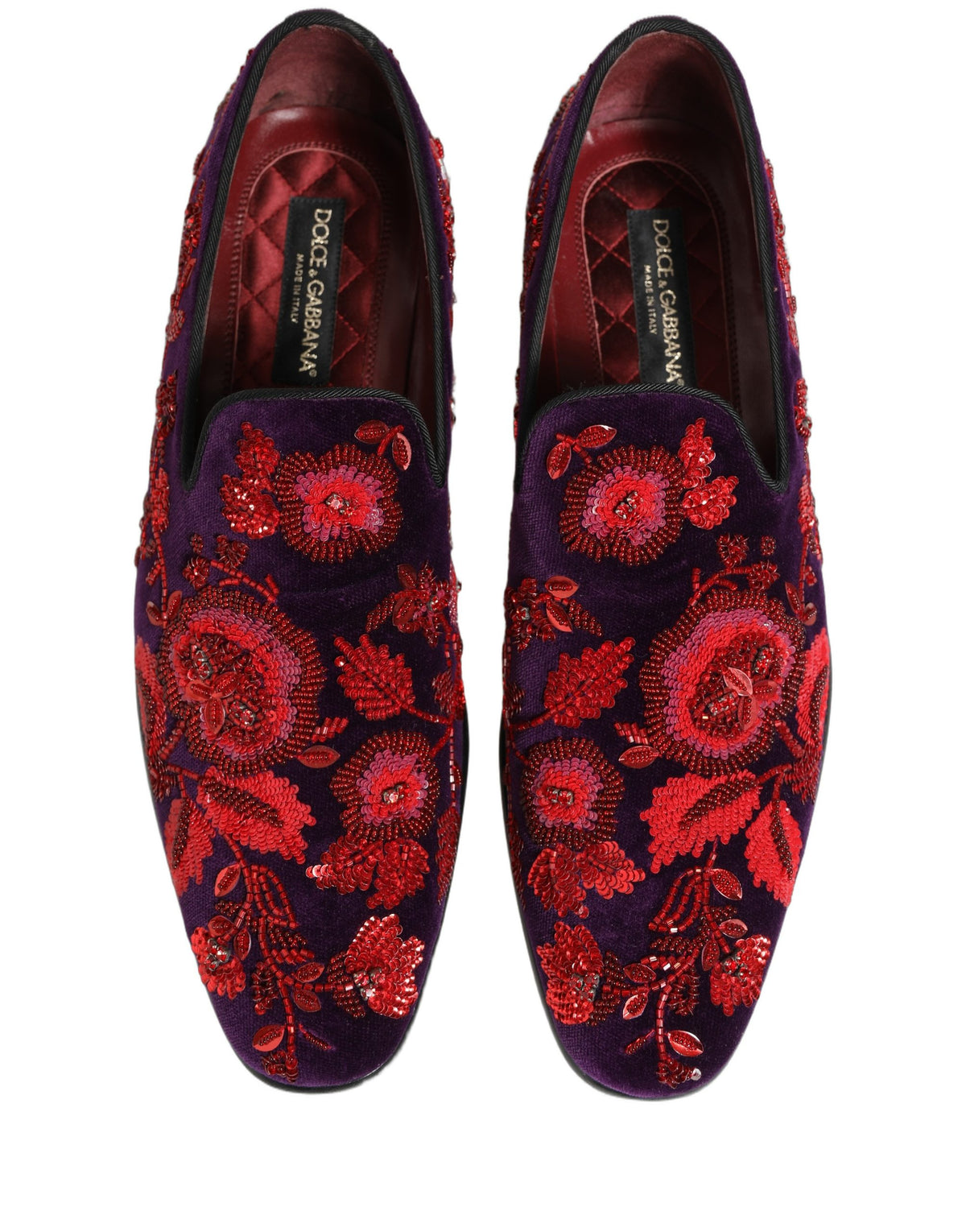 Dolce & Gabbana Violet Red Bead Embellished Loafers