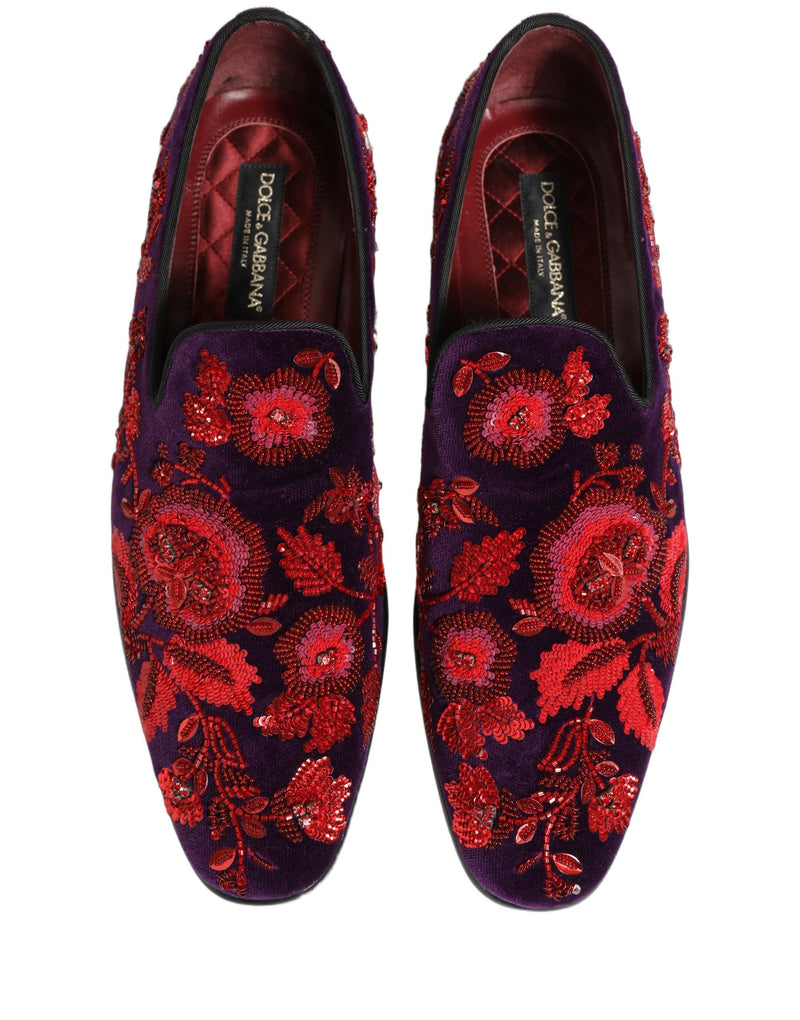 Dolce & Gabbana Violet Red Bead Embellished Loafers