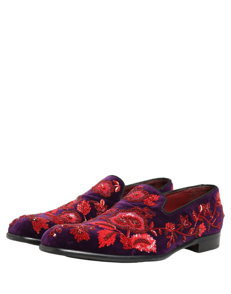 Dolce & Gabbana Violet Red Bead Embellished Loafers