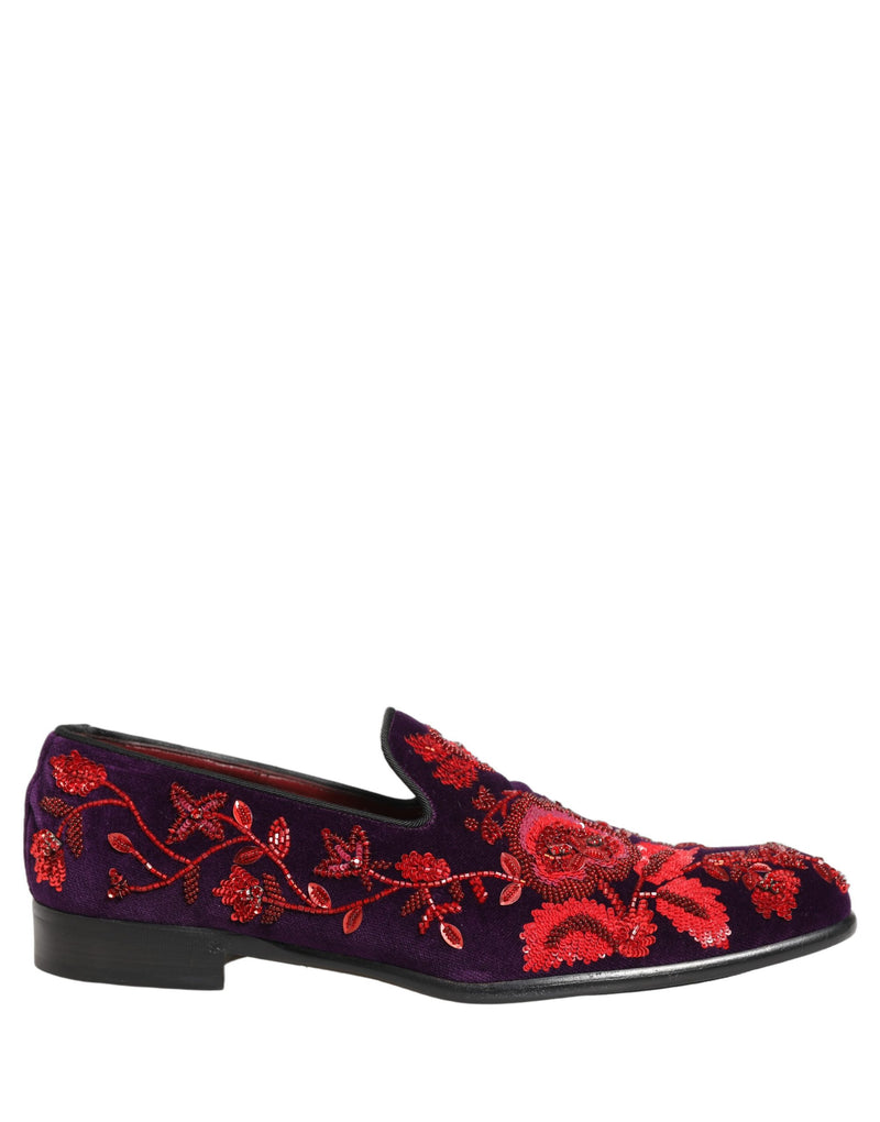 Dolce & Gabbana Violet Red Bead Embellished Loafers