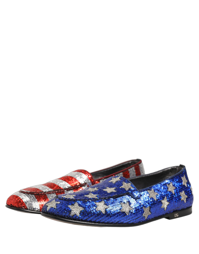 Dolce & Gabbana Multicolor Flag Sequin Dress Loafers