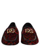 Dolce & Gabbana Red Leopard Print Pony Hair Dress Loafers