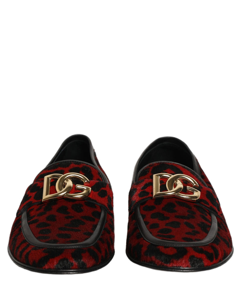 Dolce & Gabbana Red Leopard Print Pony Hair Dress Loafers