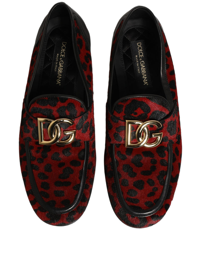 Dolce & Gabbana Red Leopard Print Pony Hair Dress Loafers