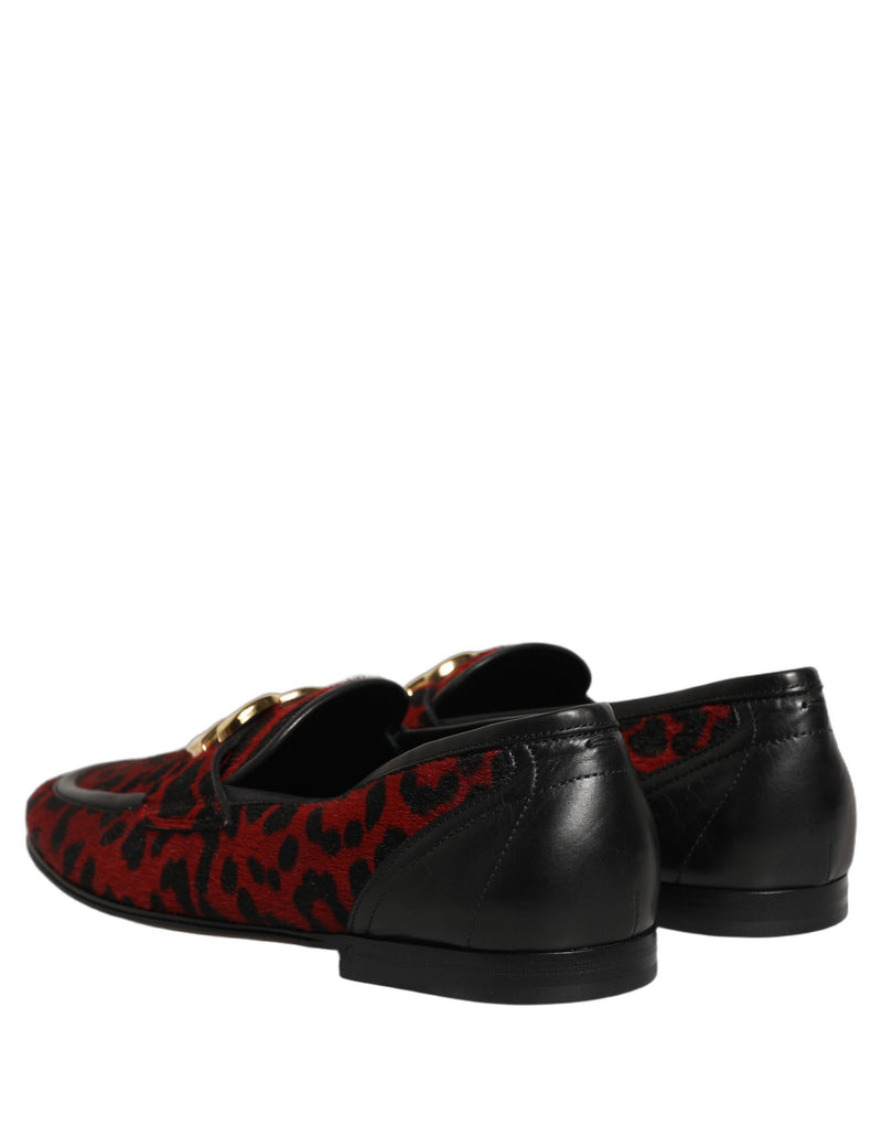 Dolce & Gabbana Red Leopard Print Pony Hair Dress Loafers