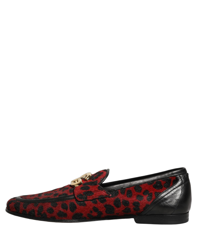 Dolce & Gabbana Red Leopard Print Pony Hair Dress Loafers