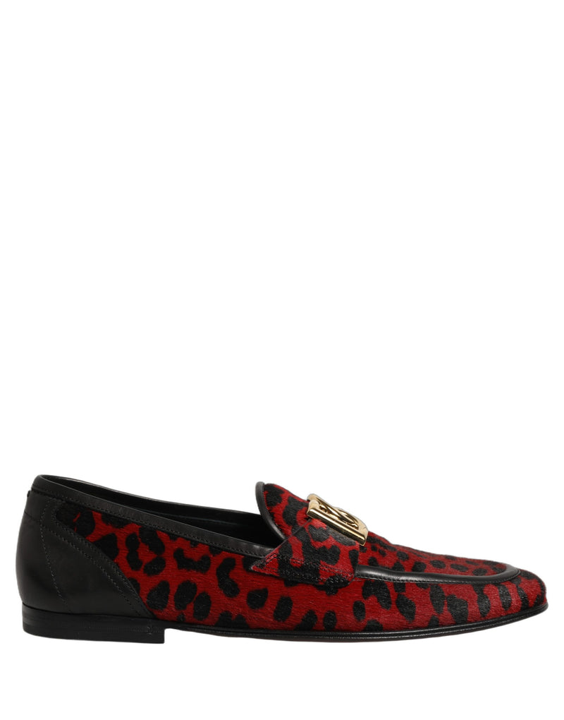Dolce & Gabbana Red Leopard Print Pony Hair Dress Loafers