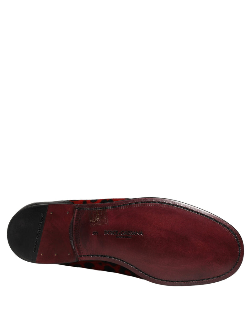 Dolce & Gabbana Red Leopard Print Pony Hair Dress Loafers