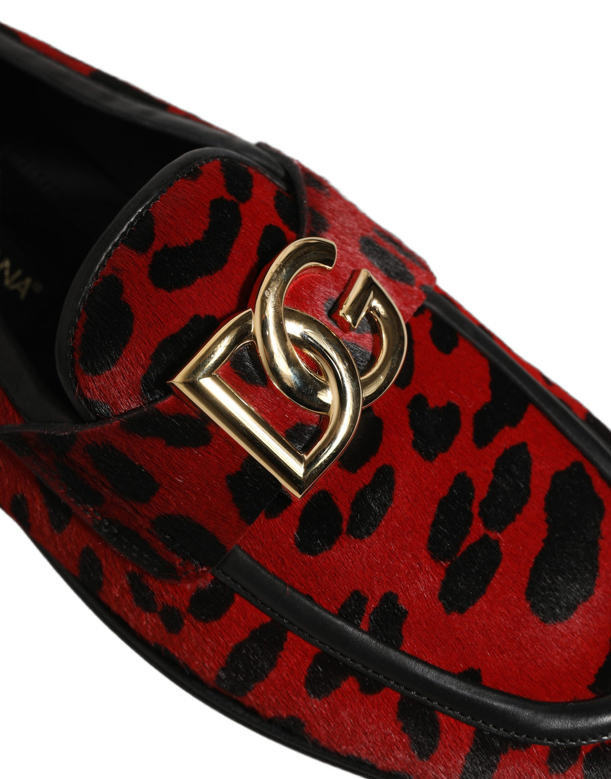Dolce & Gabbana Red Leopard Print Pony Hair Dress Loafers