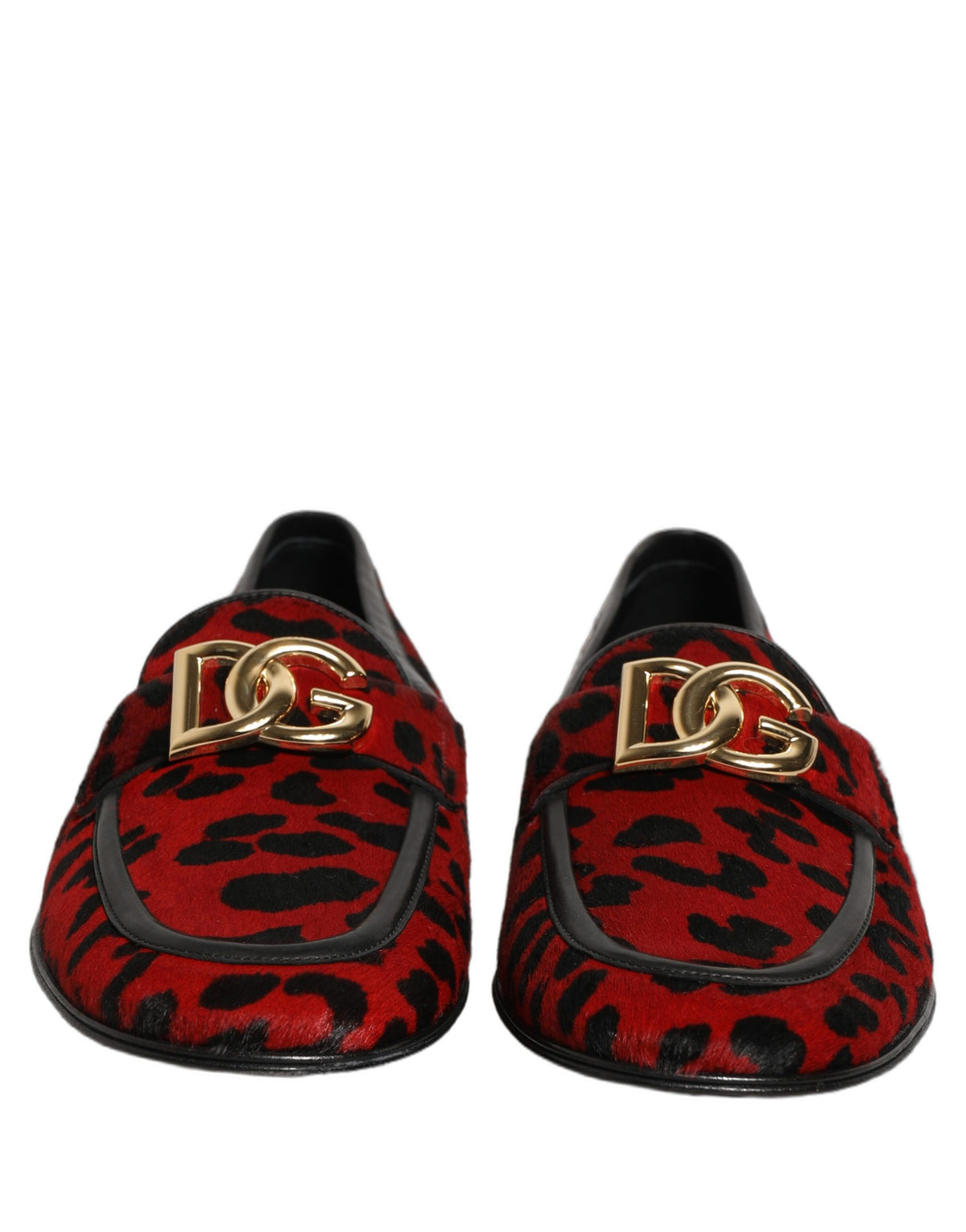 Dolce & Gabbana Red Leopard Print Pony Hair Dress Loafers