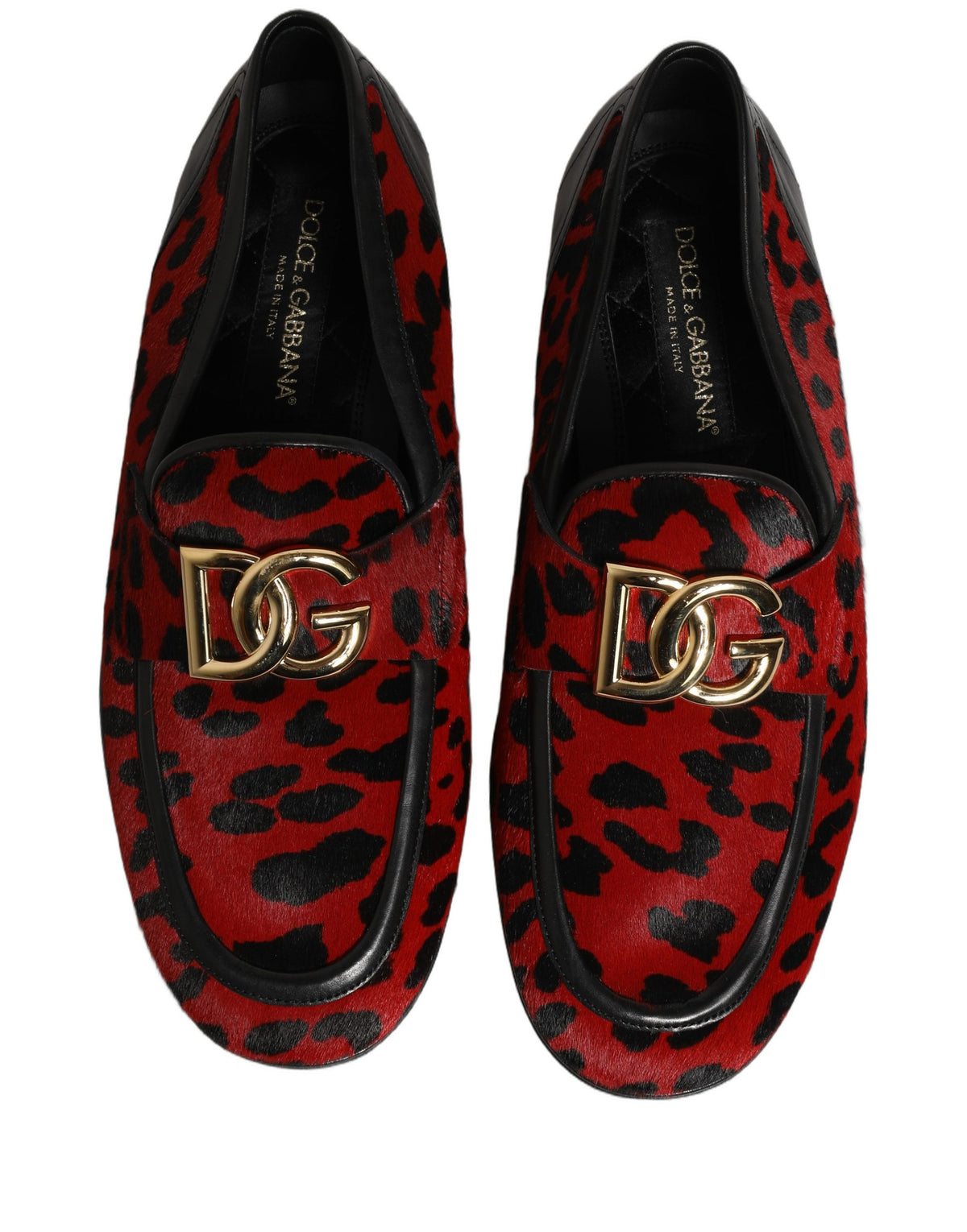 Dolce & Gabbana Red Leopard Print Pony Hair Dress Loafers