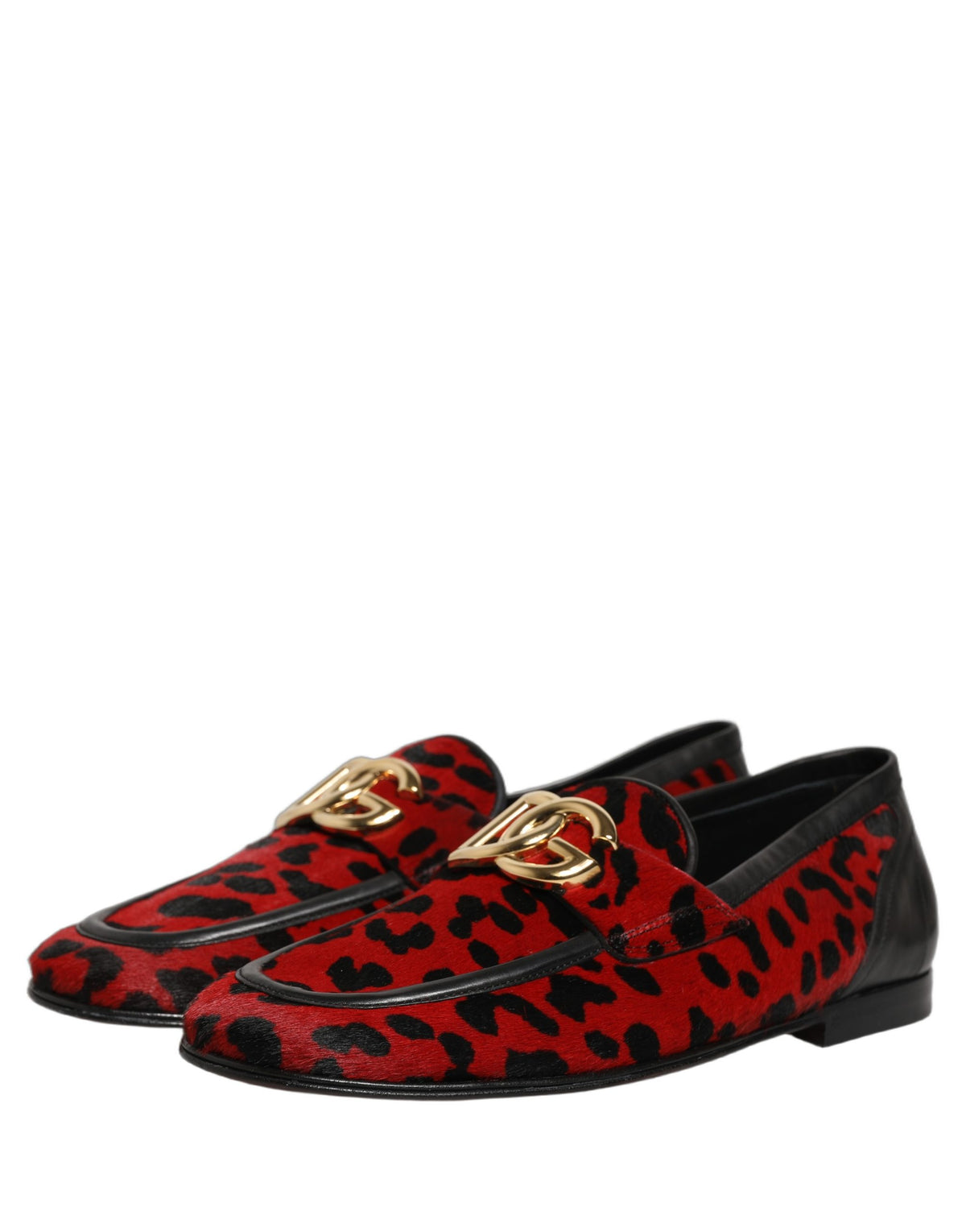 Dolce & Gabbana Red Leopard Print Pony Hair Dress Loafers