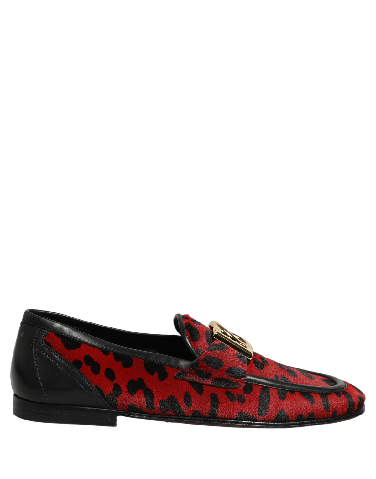 Dolce & Gabbana Red Leopard Print Pony Hair Dress Loafers
