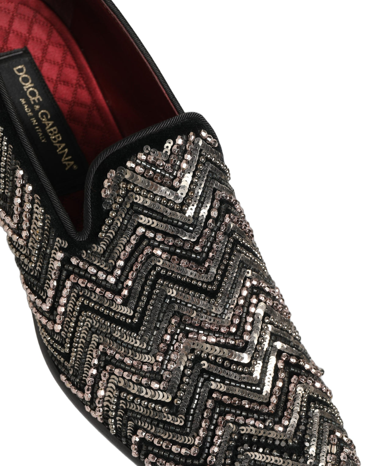 Dolce & Gabbana Black Velvet Floral Embellished Loafers