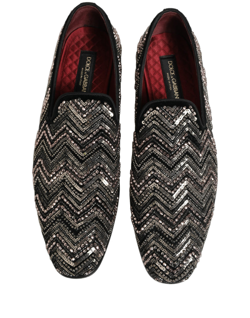Dolce & Gabbana Black Velvet Floral Embellished Loafers
