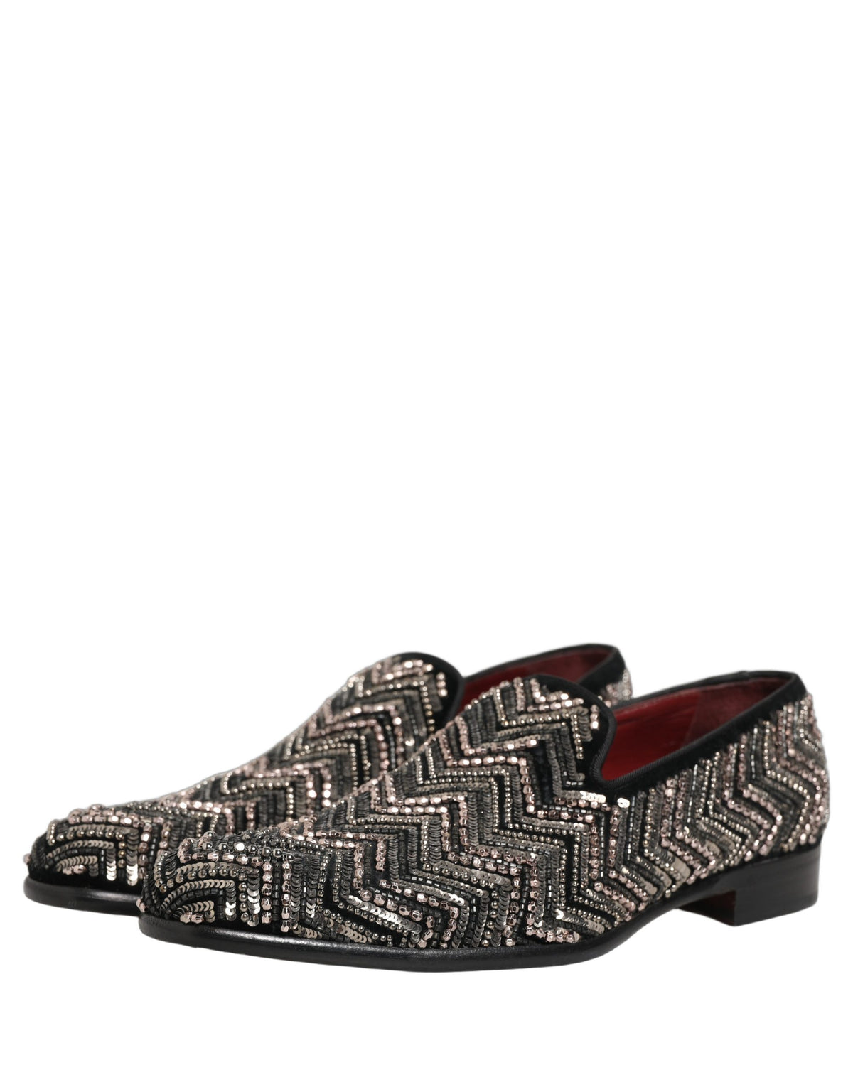 Dolce & Gabbana Black Velvet Floral Embellished Loafers