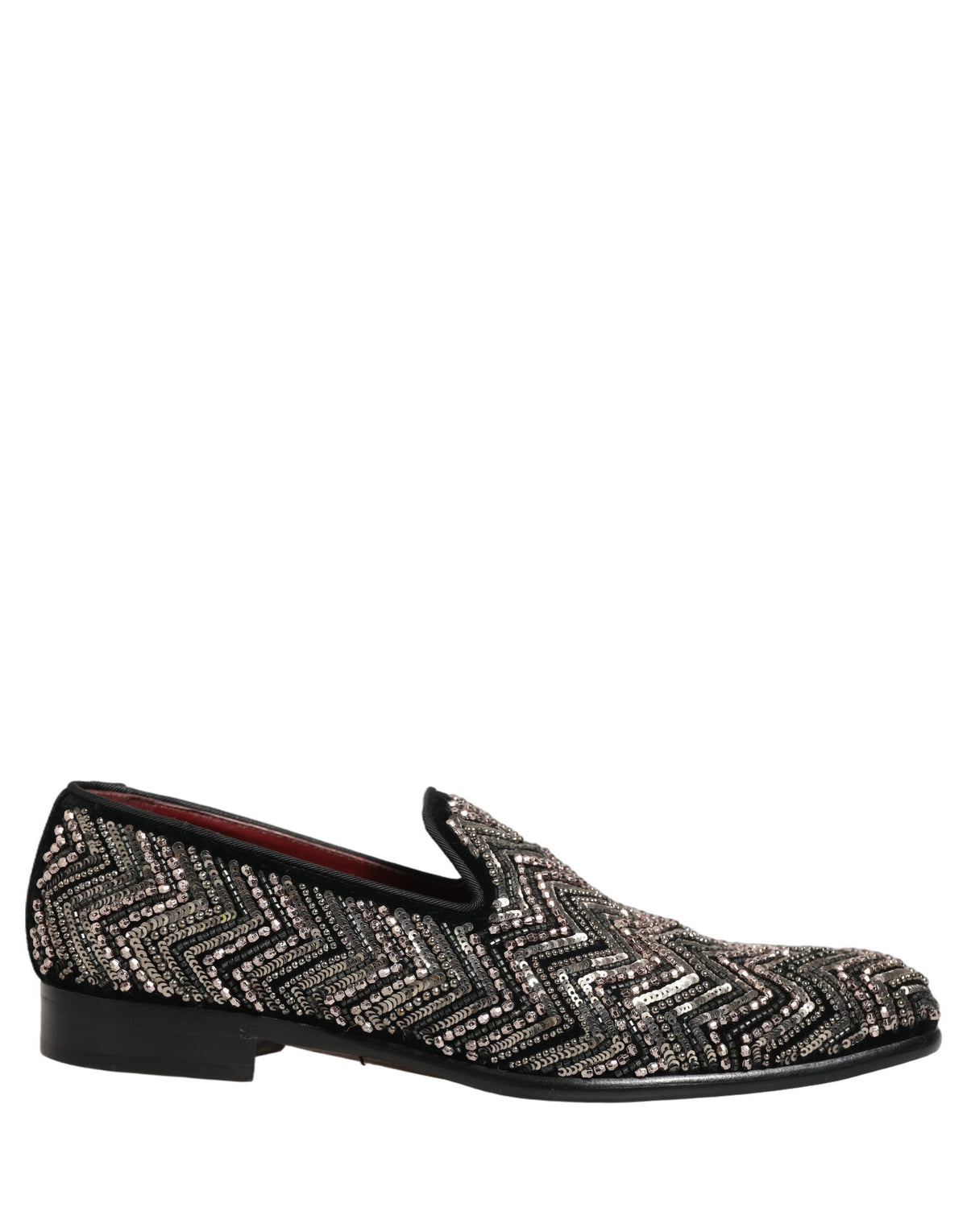 Dolce & Gabbana Black Velvet Floral Embellished Loafers