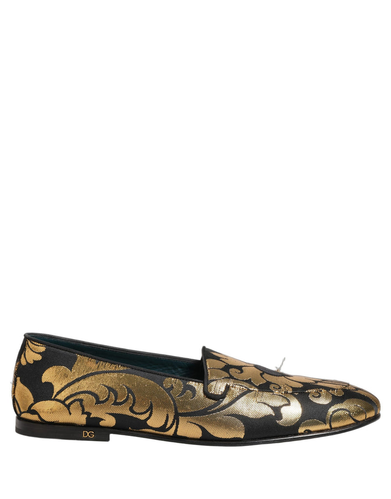 Dolce & Gabbana Black Gold Floral Jacquard Dress Loafers