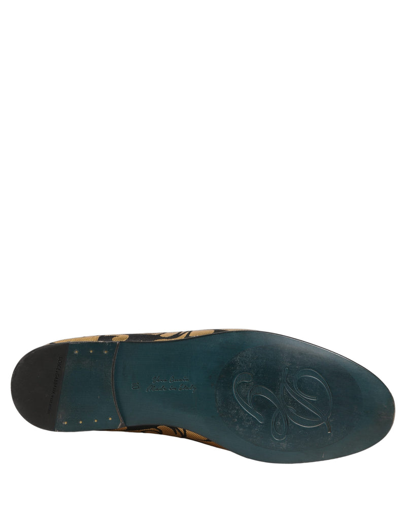 Dolce & Gabbana Black Gold Floral Jacquard Dress Loafers