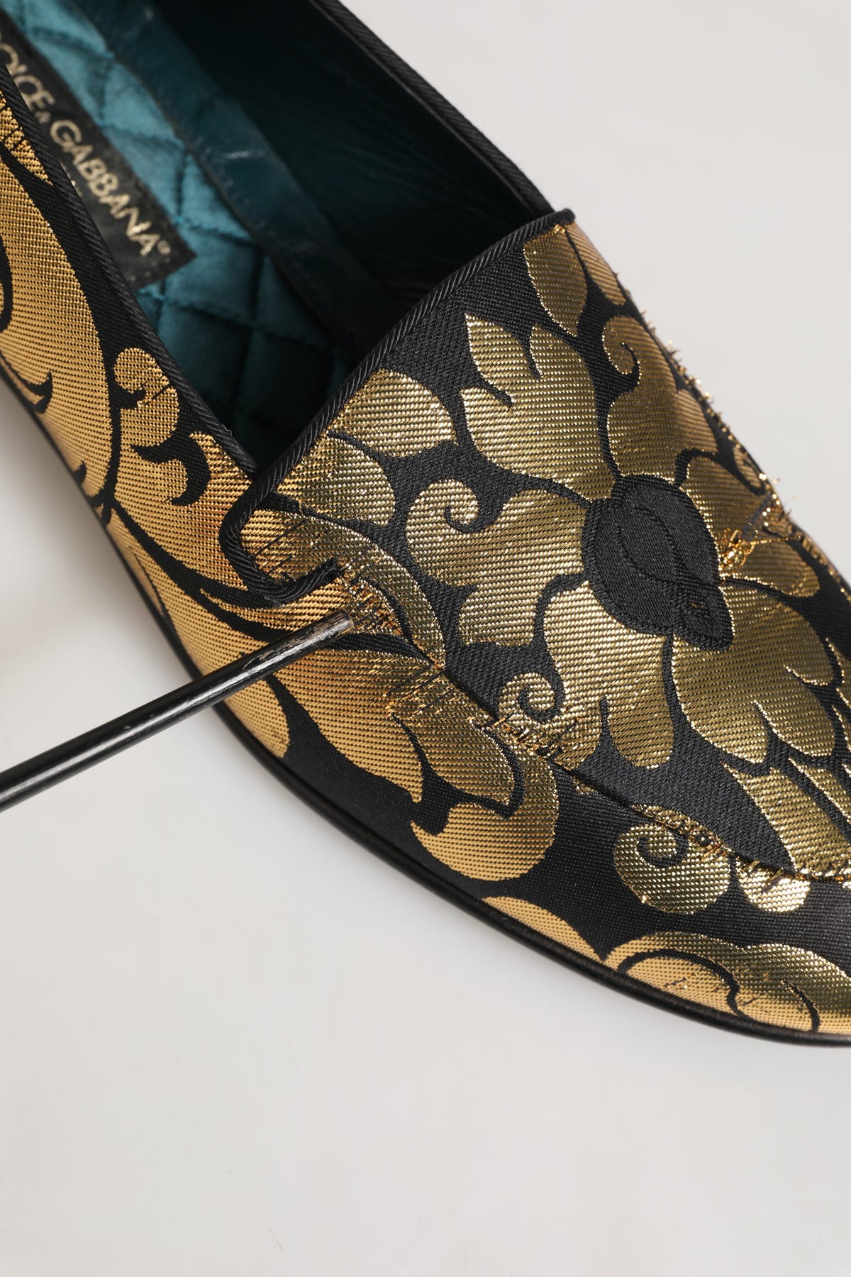Dolce & Gabbana Black Gold Floral Jacquard Dress Loafers