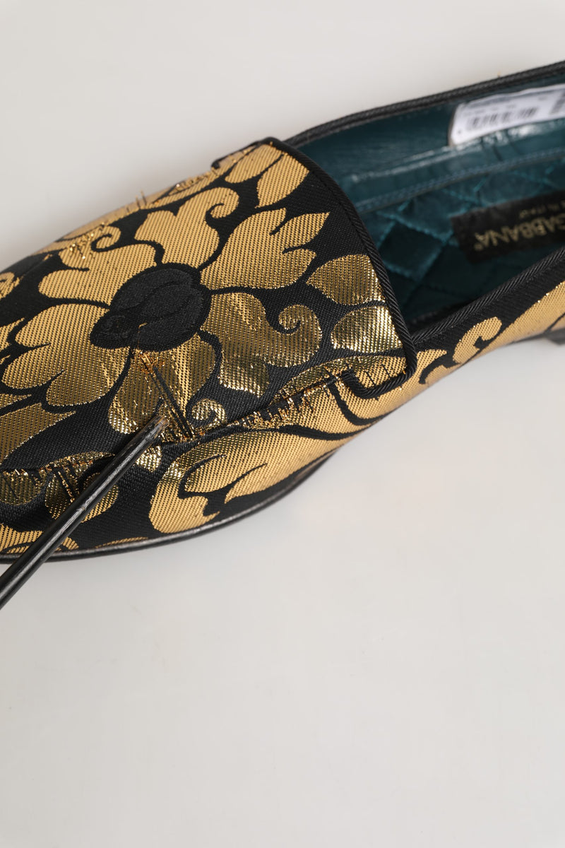 Dolce & Gabbana Black Gold Floral Jacquard Dress Loafers