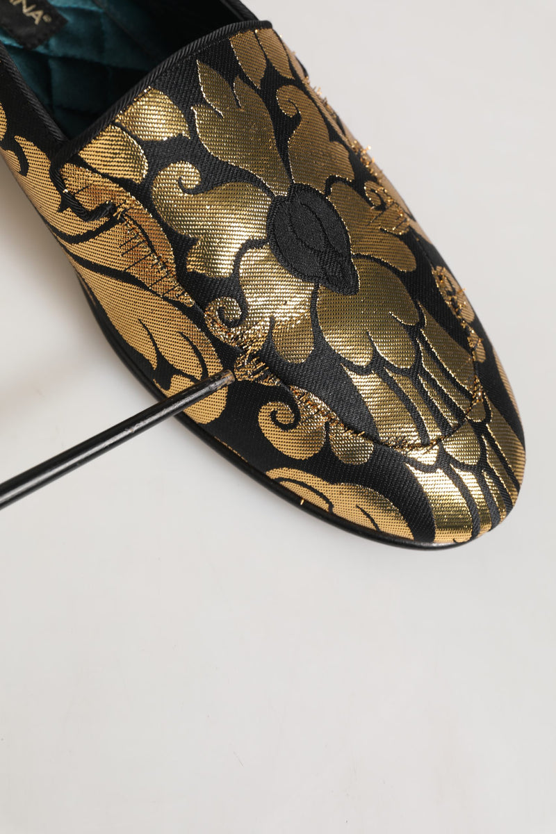 Dolce & Gabbana Black Gold Floral Jacquard Dress Loafers