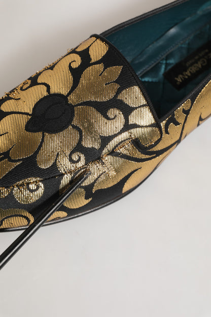 Dolce & Gabbana Black Gold Floral Jacquard Dress Loafers Shoes