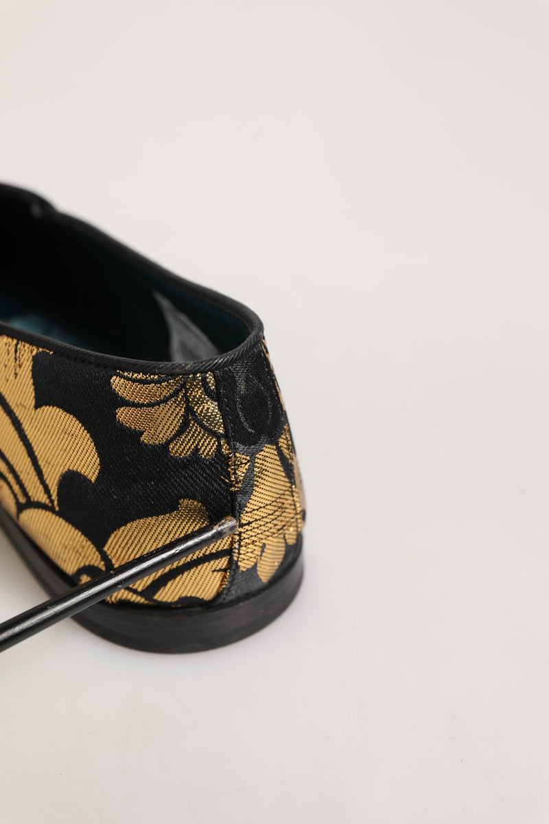 Dolce & Gabbana Black Gold Floral Jacquard Dress Loafers
