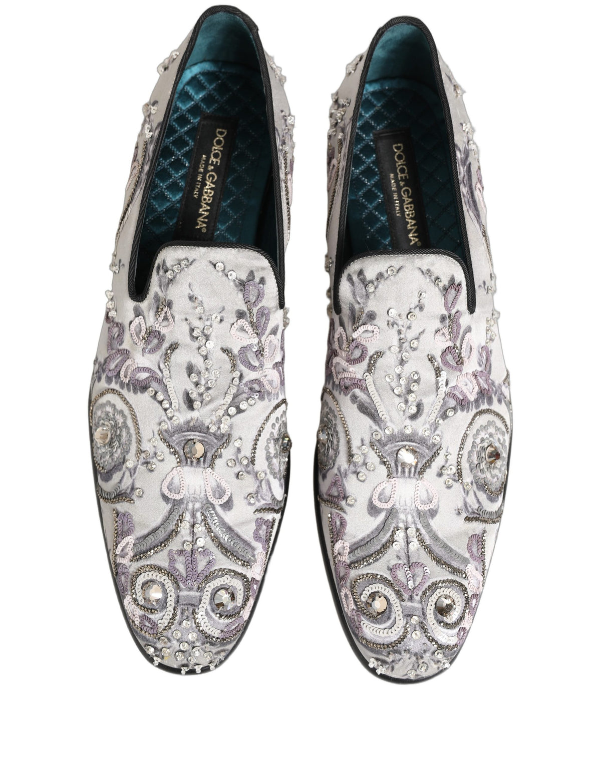 Dolce & Gabbana White Sequined Slip-On Loafers for Men